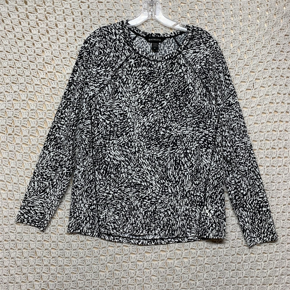 Athleta‎ Ultimate Train Print Top Shirt Women Sz M Black/White Long Sleeve
